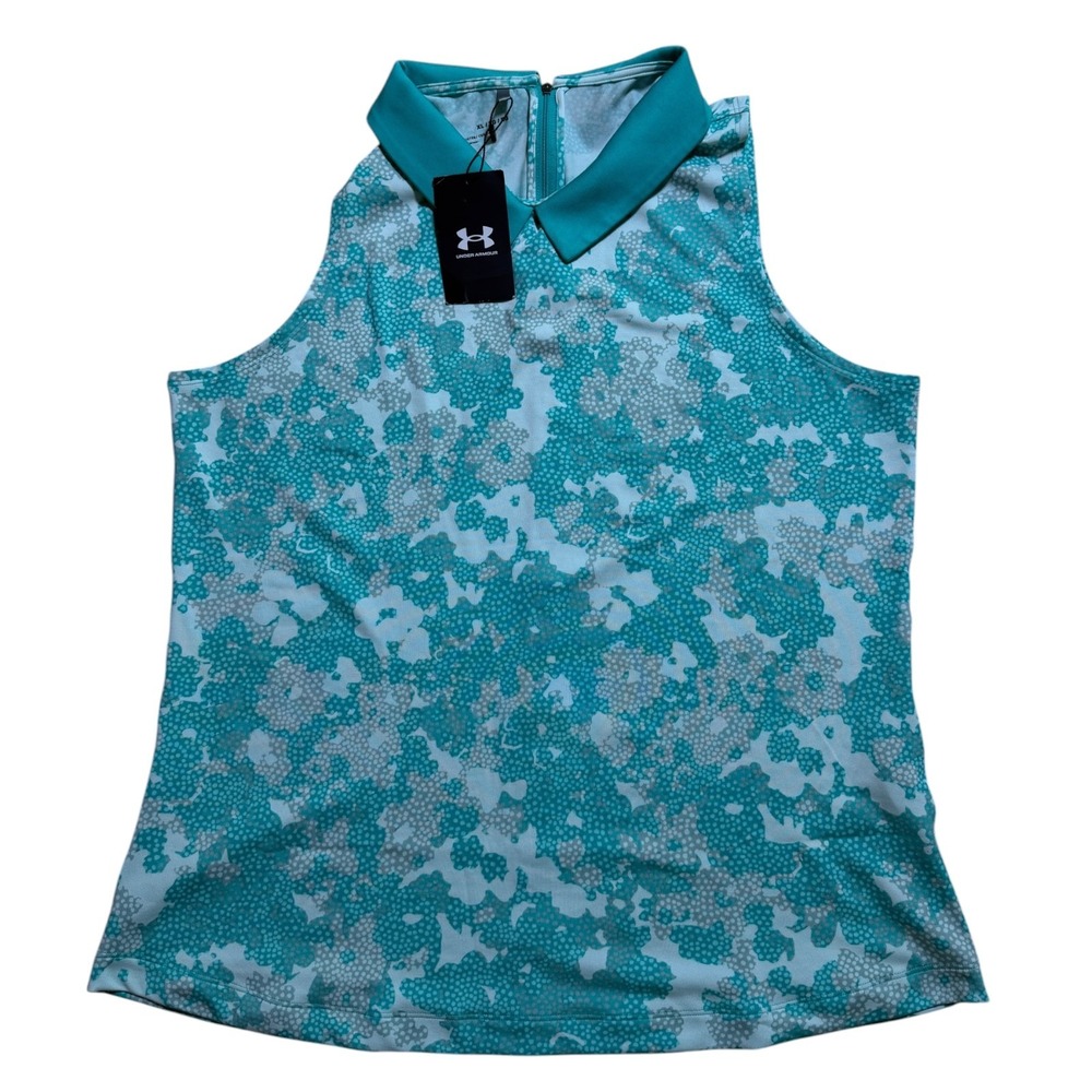 Under Armour UA Zinger Rise Golf Polo Women XL Teal New Sleeveless Fitted Top